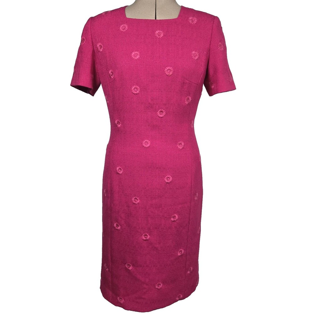 Vintage Kasper for ASL Women's Dress Size 4 Hot Pink Floral Embroidered 90's